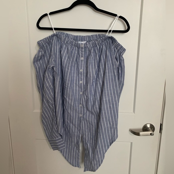 Blue Striped Off-Shoulder Top Large NEWQ - Picture 2 of 3